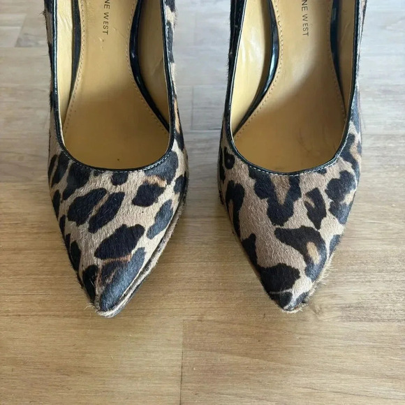Nine West Love Fury Patent leather Platform Pump Heels 7M Barbie Leather Cheetah - Picture 4 of 9